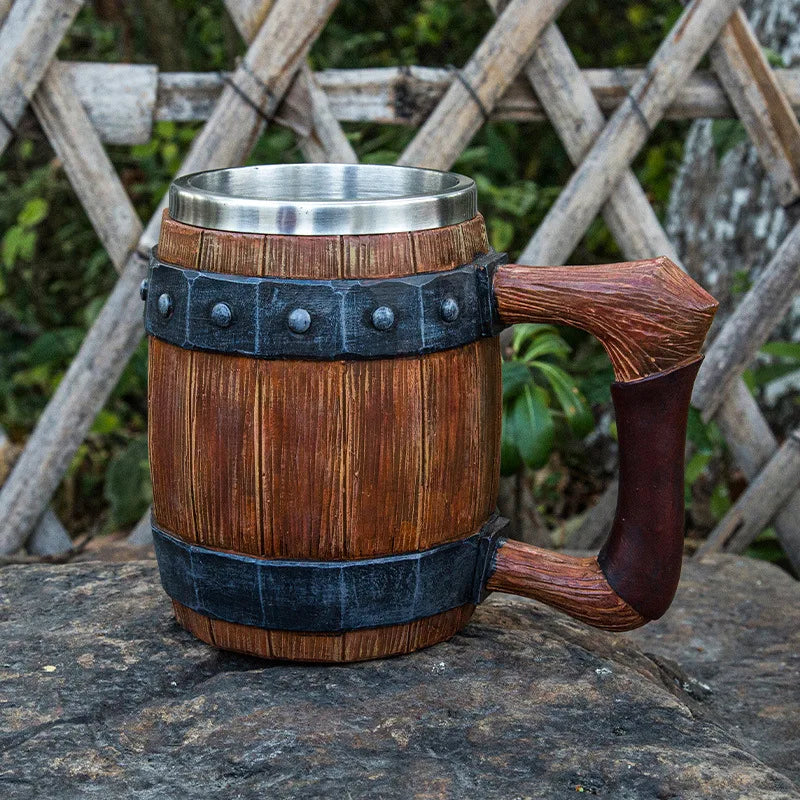Creative Large Capacity Bar Mug Vintage Wooden Barrel Beer Cup Water Cup Personalized Imitation Wood Stainless Steel Cup Gift Zpaxo