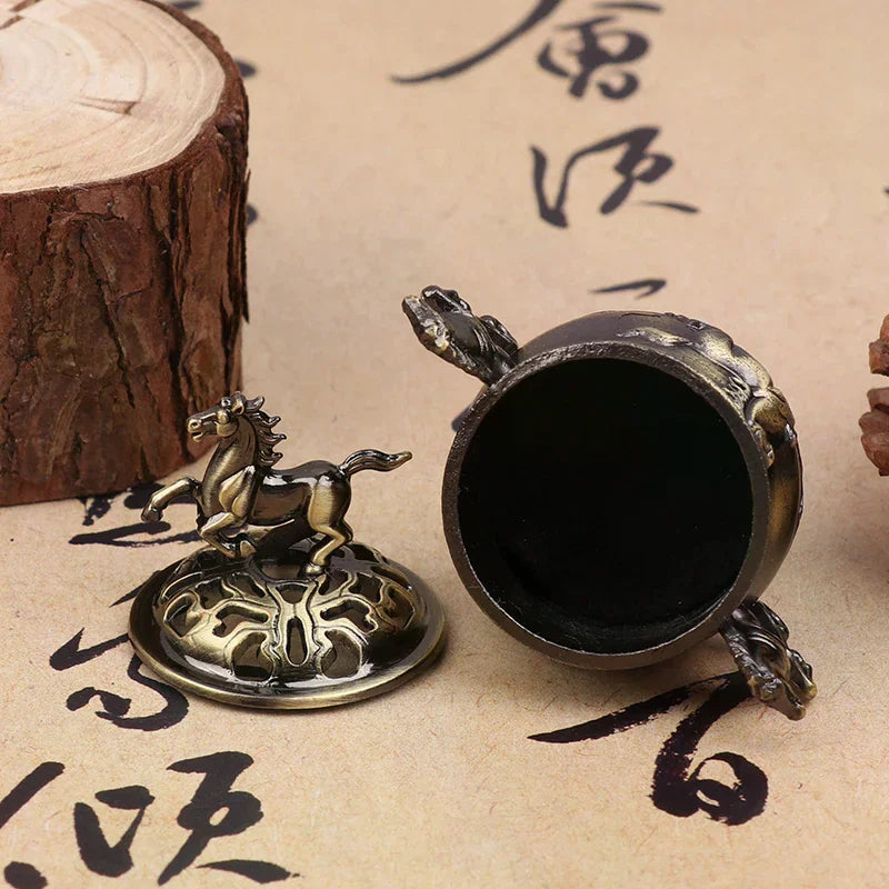 Vintage Alloy Incense Burner Horse Lucky Hollow Lotus Censer Seashell Zpaxo