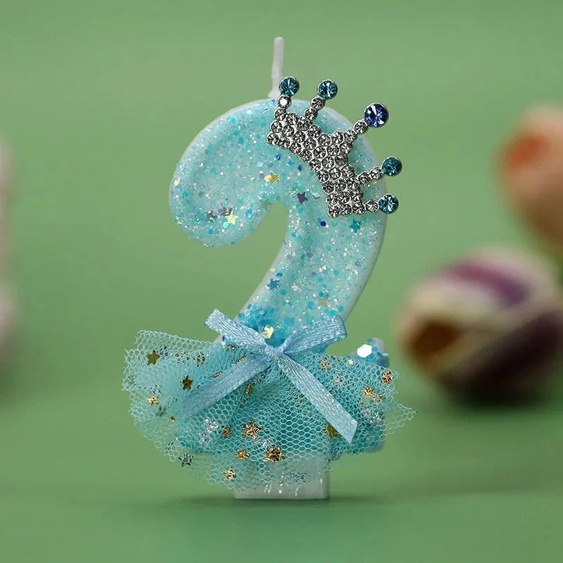 Cake Candles Blue Crown Dress Birthday Number Children's Theme Party