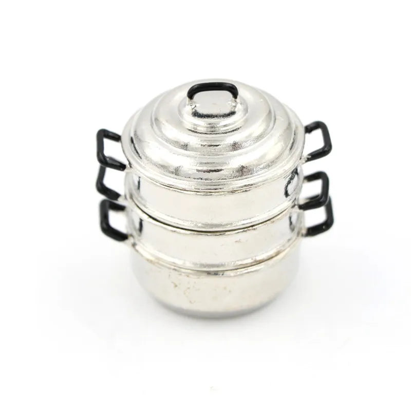 ▶1:12 Dollhouse Kitchen Decoration Toys Miniature Metal Cooking 3 Tier Steamer Toys Zpaxo 1Pcs