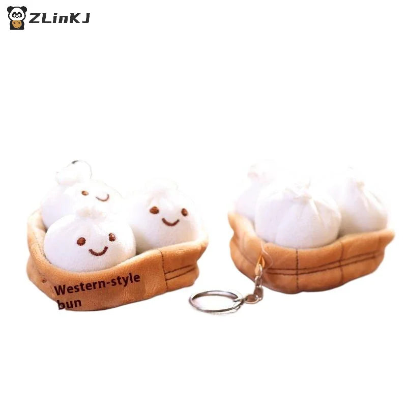 ▶1Pcs Kawaii Xiaolongbao Soft Plush Keychain Cartoon Simulation Food Pendant Chinese Little Bun Keyring Birthday Gift Zpaxo