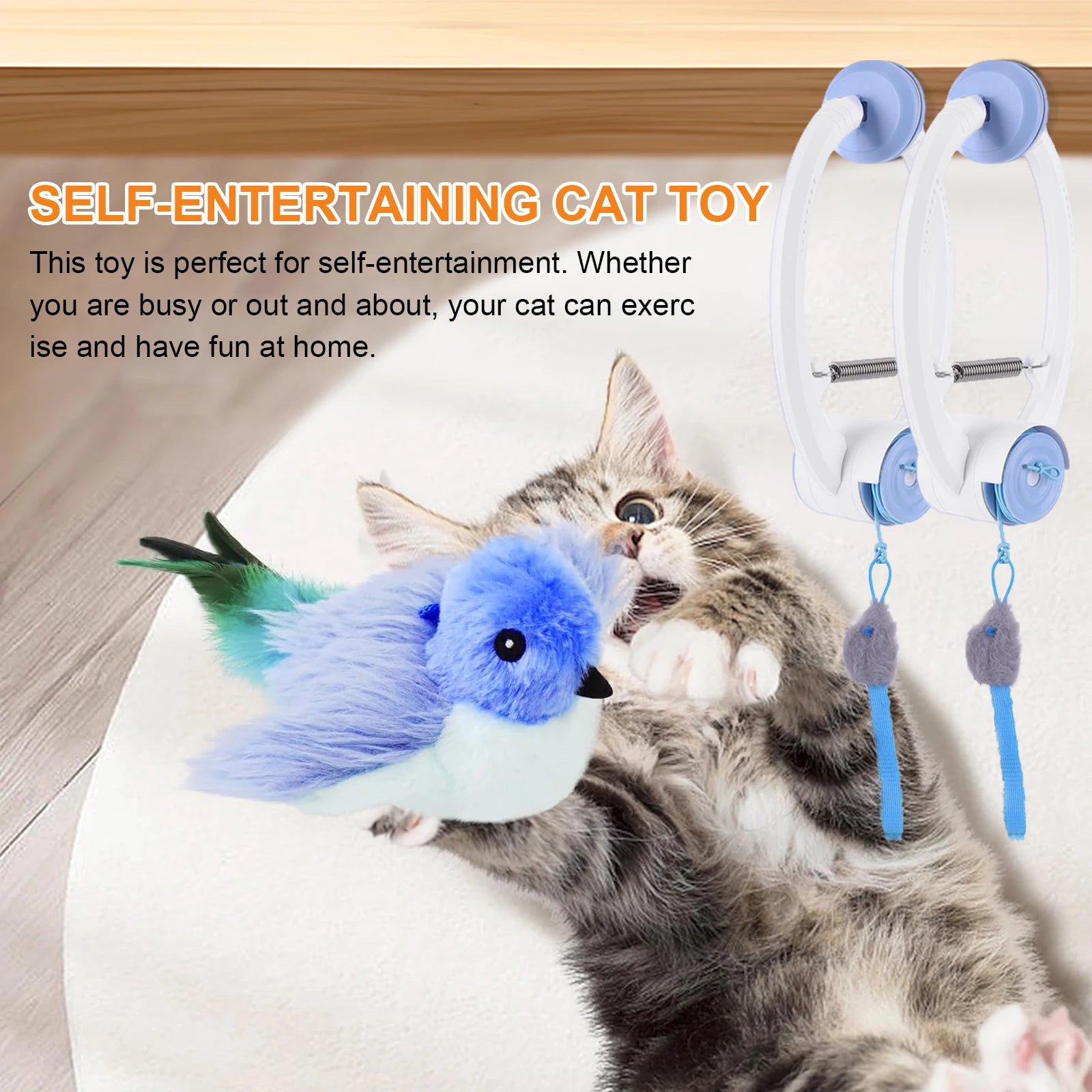 Door Hanging Auto-Rebound Cat Toy Retractable Kitten Teaser with 3 Catnip Mice Interactive Pet Play Toy for Indoor Playing Exer Zpaxo