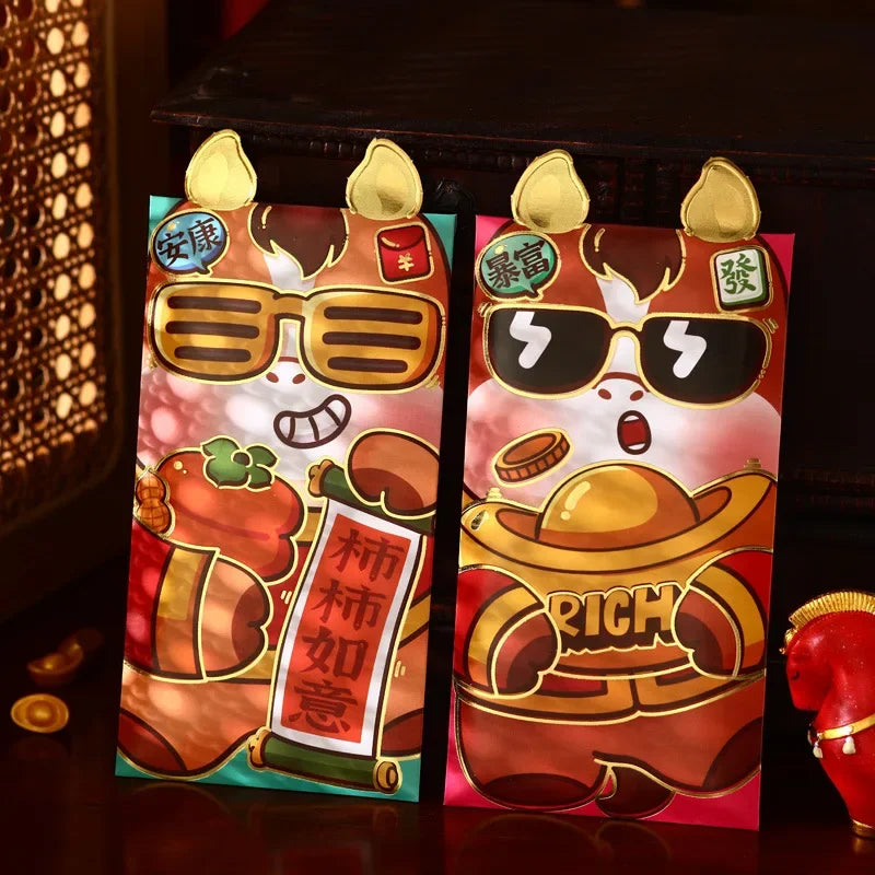 6Pcs 2026 Horse Year Cartoon New Year Red Packet Lucky Red Envelope Creative Spring Festival Birthday Wedding Lucky Money Pouch Zpaxo