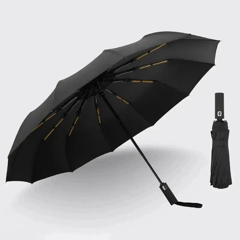 12 Bone Black Glue Fully Automatic Umbrella - Thick Durable Keel Three-Fold UV Resistant Folding Design for Protection And Style Zpaxo black