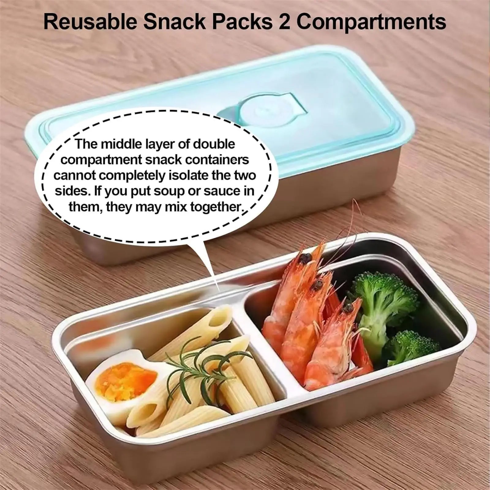Stainless Steel Dual-Compartment Snack Box with Leak-Proof Lid