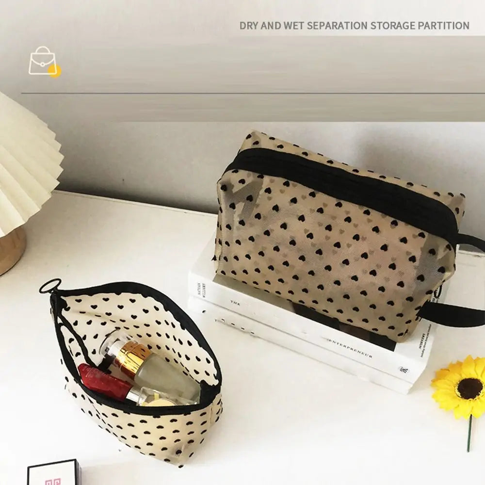 New Heart Transparent Mesh Makeup Bag Multifunction Portable Ladies Toiletry Storage Bag Blue/Purple Lipstick Organizer Bags Zpaxo