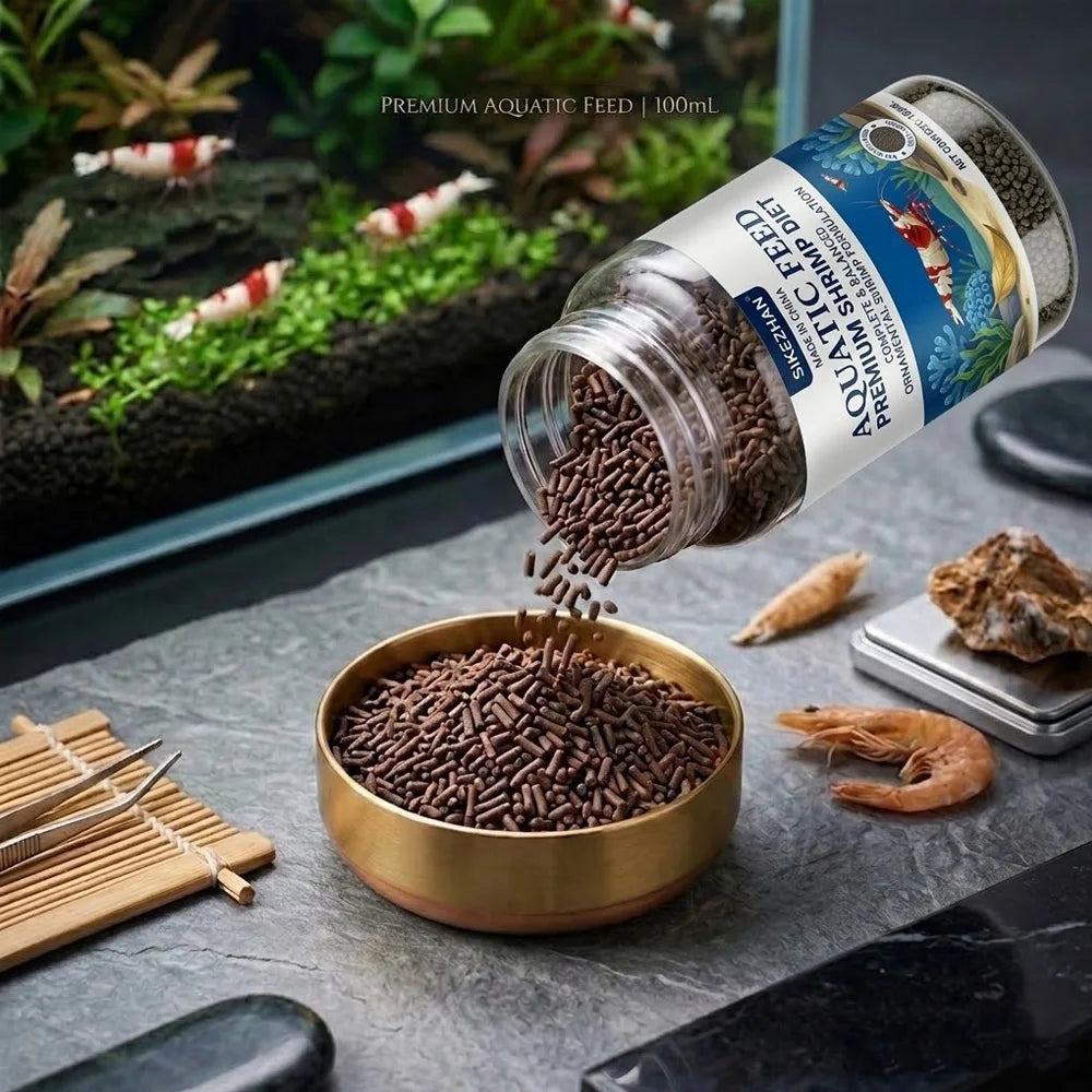SIKEZHAN Premium Aquatic Feed 105ml - Complete Ornamental Shrimp Diet - Balanced Pellets for Healthy Shell Molting & Growth Zpaxo