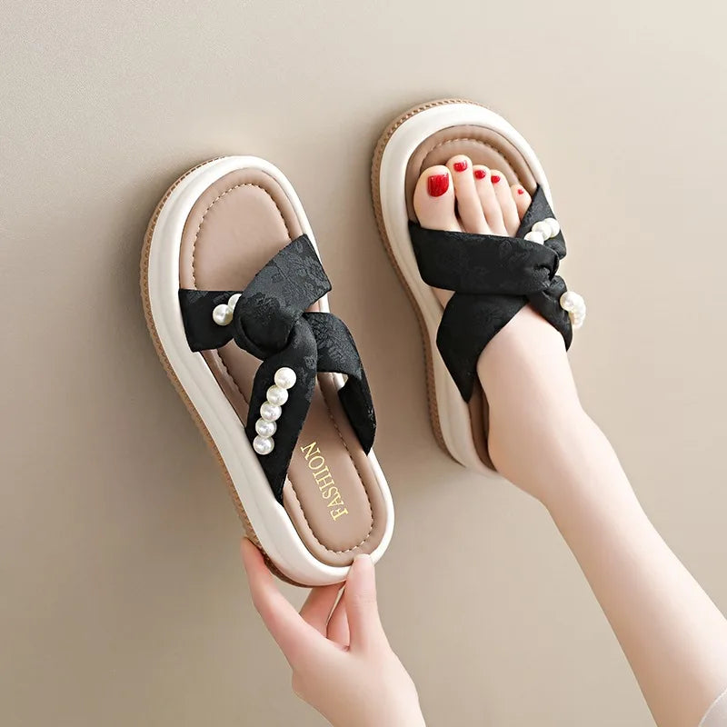Women's Summer Outdoor Thick Bottom Sandals Soft Sole Beach Slippers Zpaxo black 40