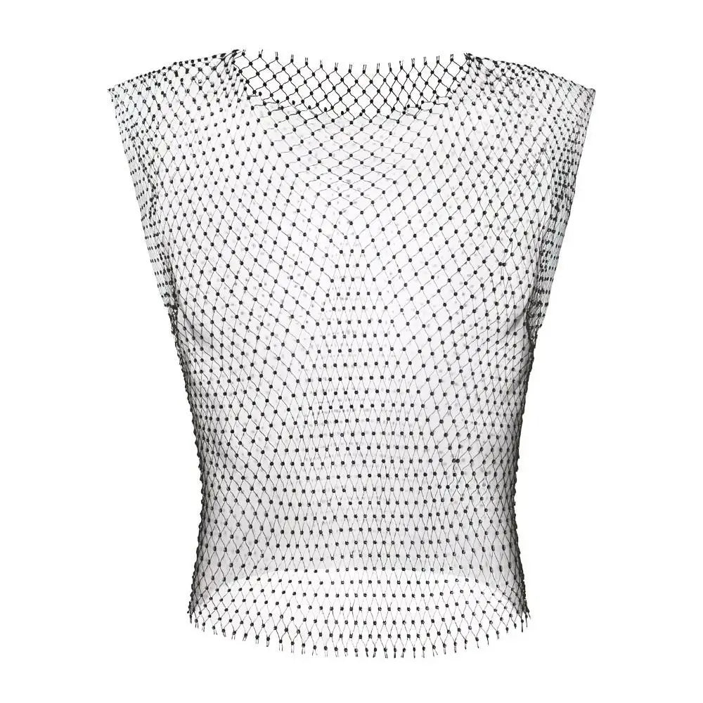 Sexy Style Rhinestone Decorated Men Tank Tops Tight Fit Hollow Design Fishnet Vest Elastic Fabric Mesh T-Shirt Zpaxo