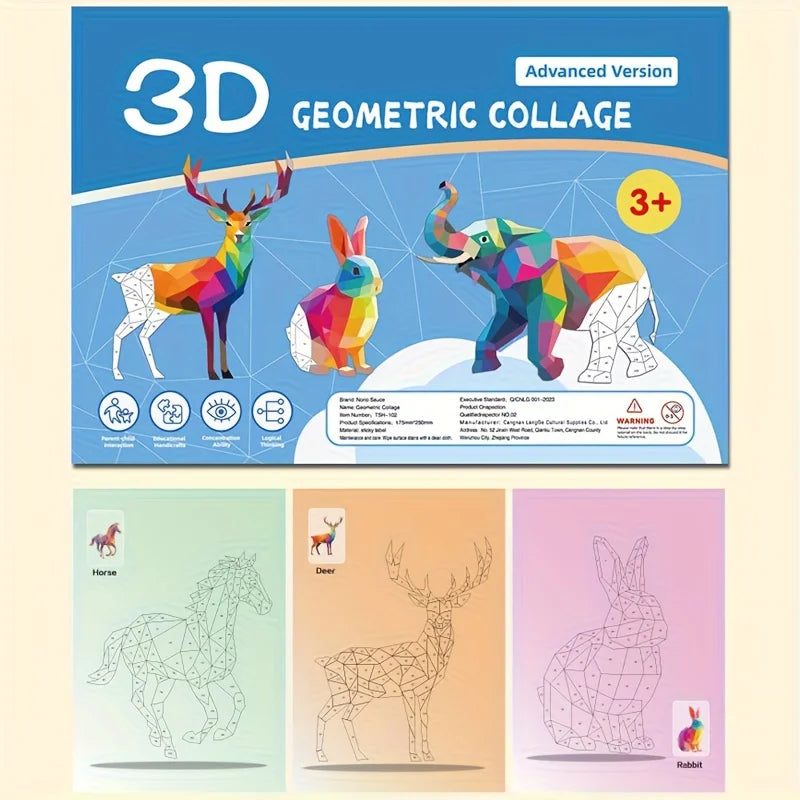 Handmade Stickers Animal Cognitive 6 Geometric Collages Children's