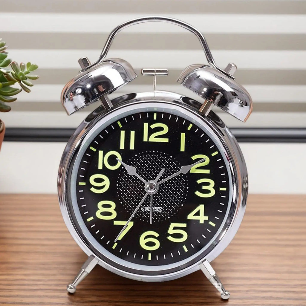 Bell Alarm Clock Retro Alarm Clock Glow-in-The-Dark 3 Inch Quiet Timer Watch for Seniors Sleepers Bed Desk Room Travel Bedroom Zpaxo