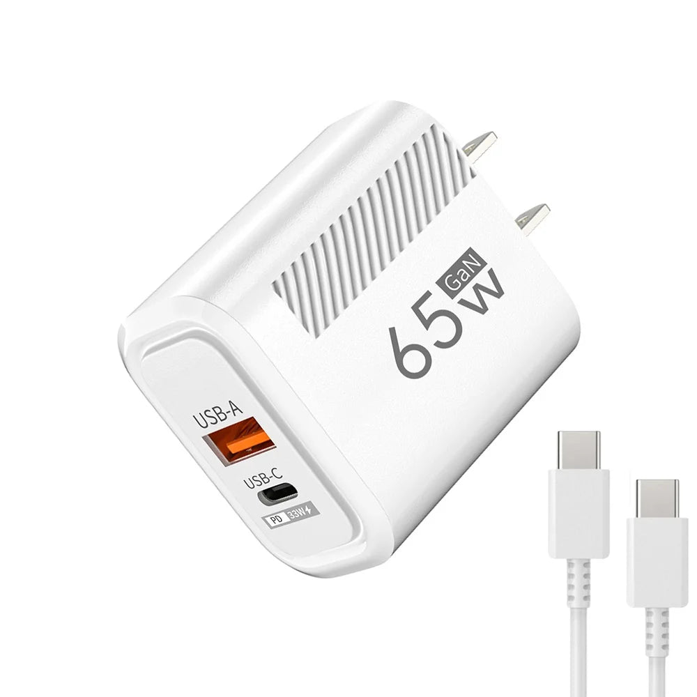 65W USB-C Charger GaN Fast Charging PD Type C Cable Mobile Phone Adapter For iPhone 16 Xiaomi Samsung Xiaomi QC 3.0 Wall Charger Zpaxo US White 1m Cable