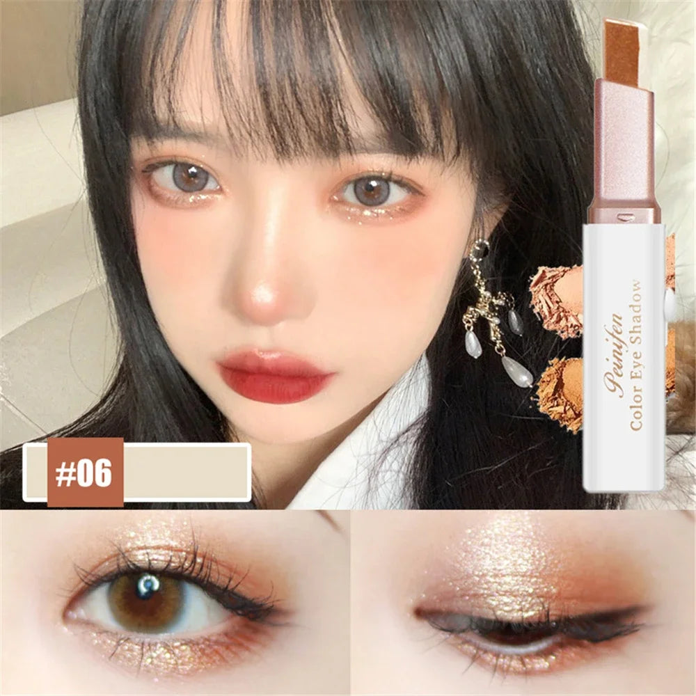 1Pcs Professional 2 In 1 Double Color Gradient Velvet Eye Shadow Stick Lazy Makeup Waterproof Lasting Shimmer Metallic Eyeshadow Zpaxo 06 Push Pull Type