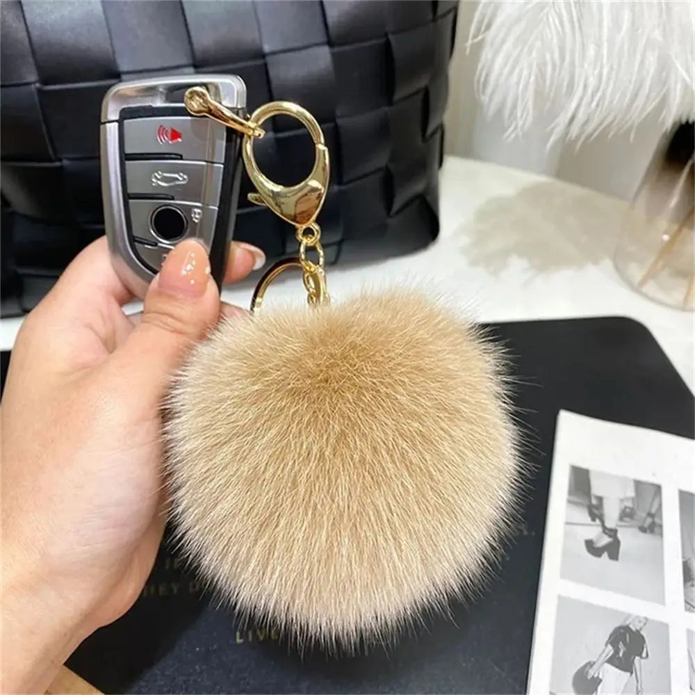 Fluffy Soft Pompom Ball Keychain Bag Ornament Hanging Decoration Fur Ball Keyring Backpack Bag Charm Fur Pendant Jewelry Gifts Zpaxo Camel