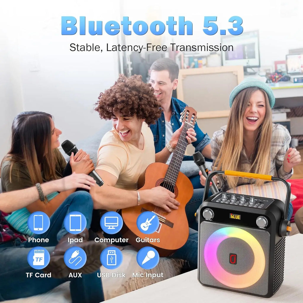 4400mAh Karaoke Machine 2Wireless Microphones Microphone PA System