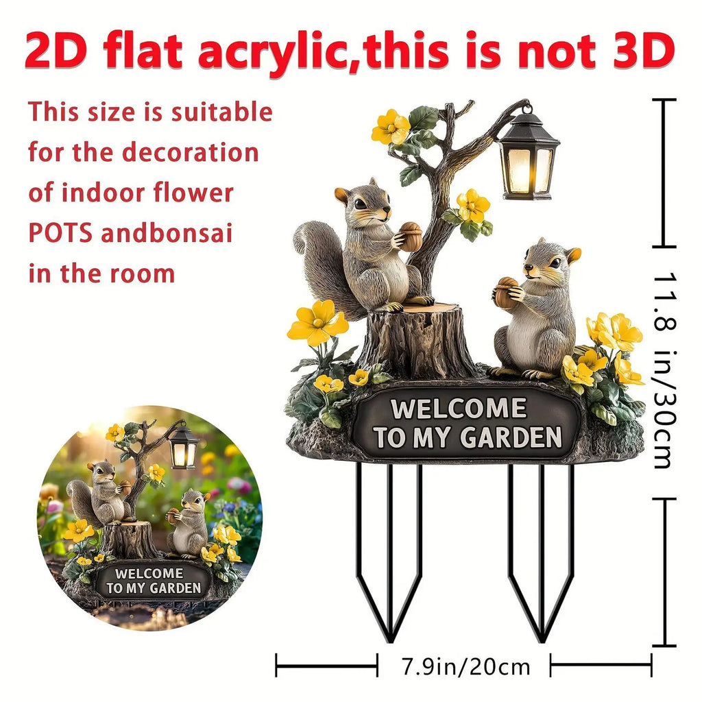 Cute Squirrel Decorative Garden Stake Acrylic Ornament Backyard Patio Zpaxo