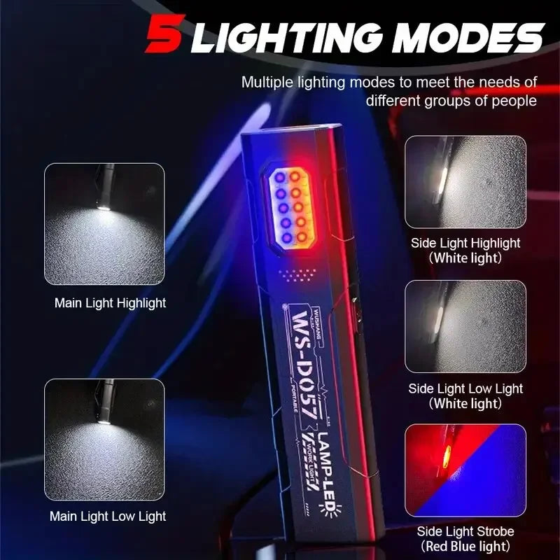 LED COB Keychain Flashlight 5-Mode Type-C Rechargeable Magnet