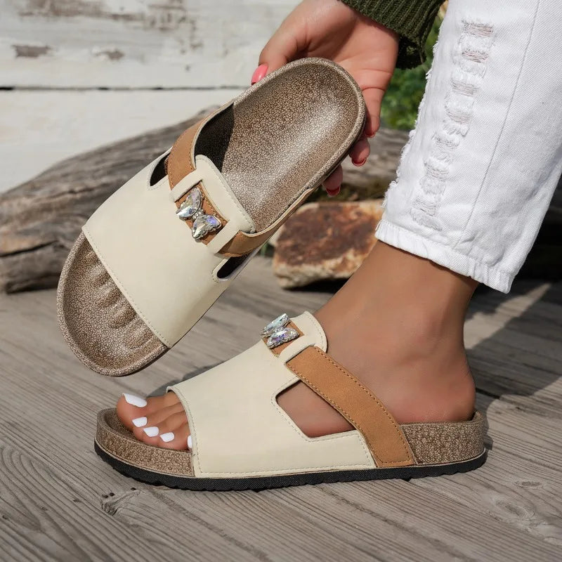 Retro Women's Summer Outdoor Thick Soled Open Toe Slippers Diamond Zpaxo