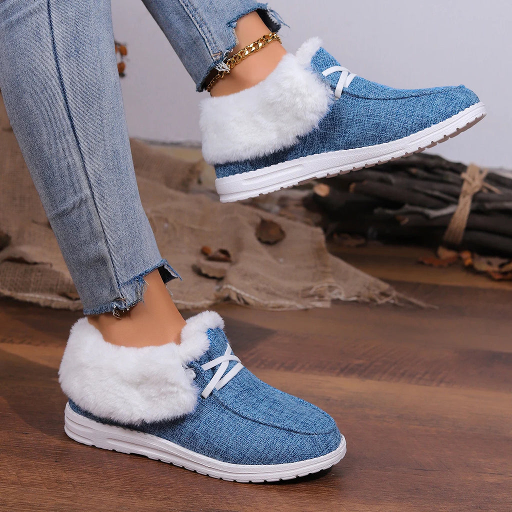 2025 New Women Warm Winter Plush Ankle Boots Boots Solid Round Toe Sports Shoes Flats Loafers Female Casual Cotton Shoes Ladies Zpaxo