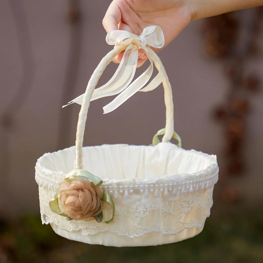 Flower Girl Basket Romantic Foldable Handle Organizer Small Wedding