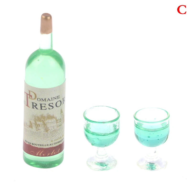 ▶3Pcs 1:12 Dollhouse Miniature Simulation Wine Bottle Wine Glass Model Toys Zpaxo C
