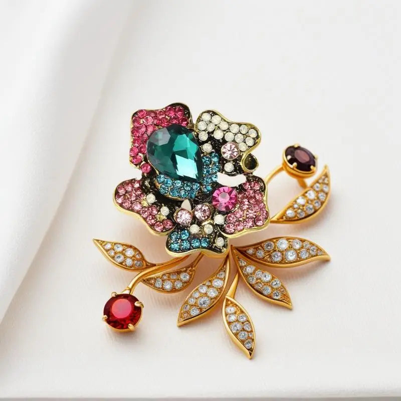 Fashion Rhinestone Plant Flower Brooches Women Clothing Coat Party Zpaxo