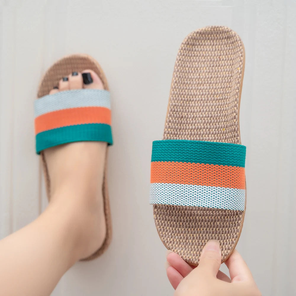 Summer Linen Women's Slippers Flat Sandals Home EVA Lightweight Shoes