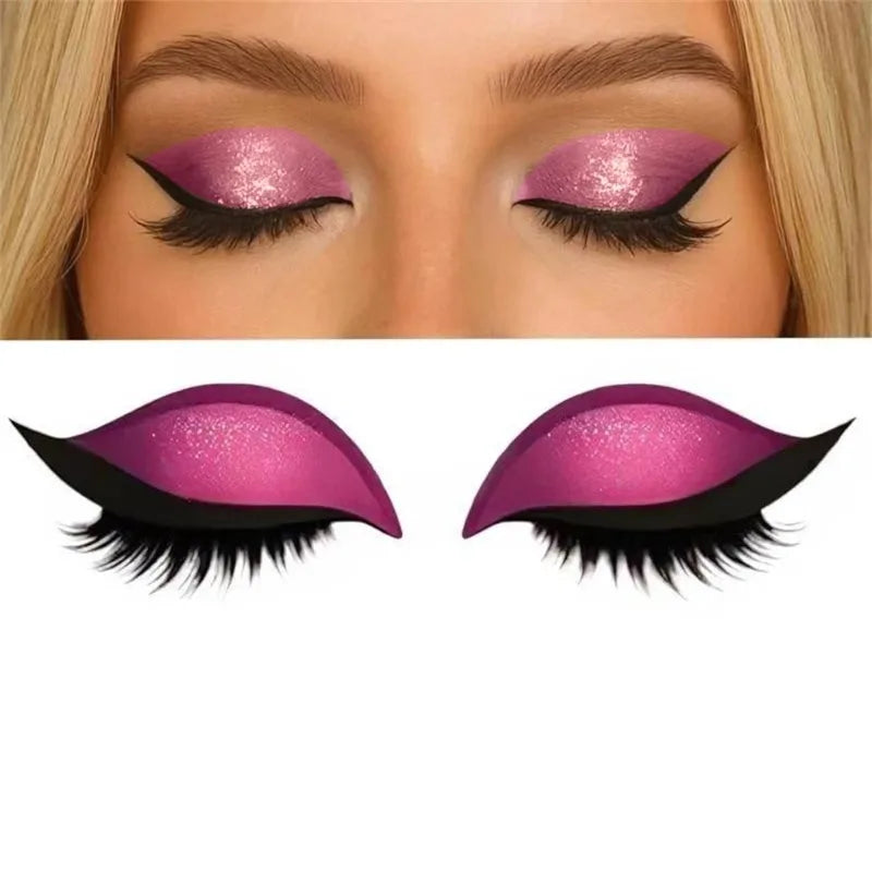 1/2 Pair Reusable Lazy Eye Shadow Eyelash Patch 2-In-1 Eyes Makeup Sticker With False Lashes &Eyeshadow Waterproof Cosmetic Tool Zpaxo Pink