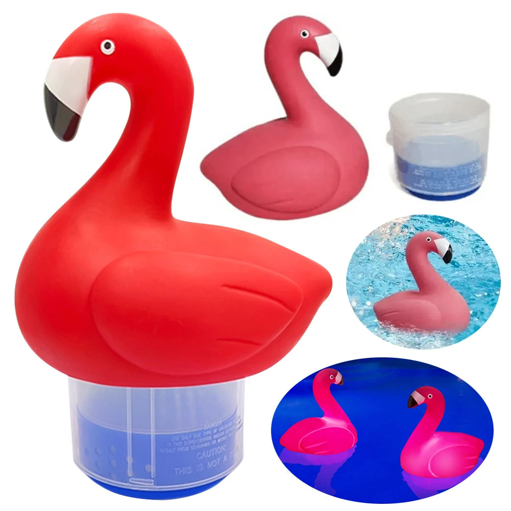 Solar Flamingo Chlorine Floater with Light Chlorine Tablet Floater Flamingo Floating Chlorinator for Purify Swimming Pool Water Zpaxo