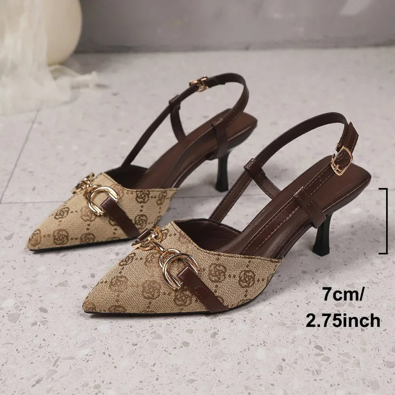 2025 Women's Fashion Sandals Spring Pointed Head Shallow Mouth Metal Zpaxo