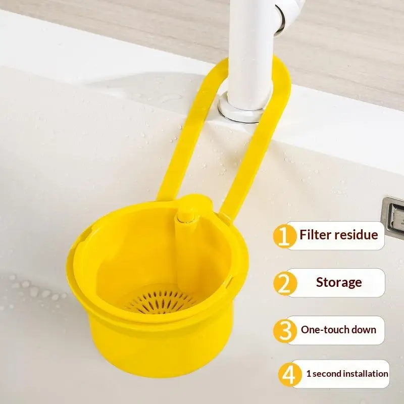 ▶1PCS Kitchen Waste Collector Sink Drain Basket Faucet Hanging Filter Bag Adjustable Automatic Basket Sink Sponge Rack Zpaxo Yellow