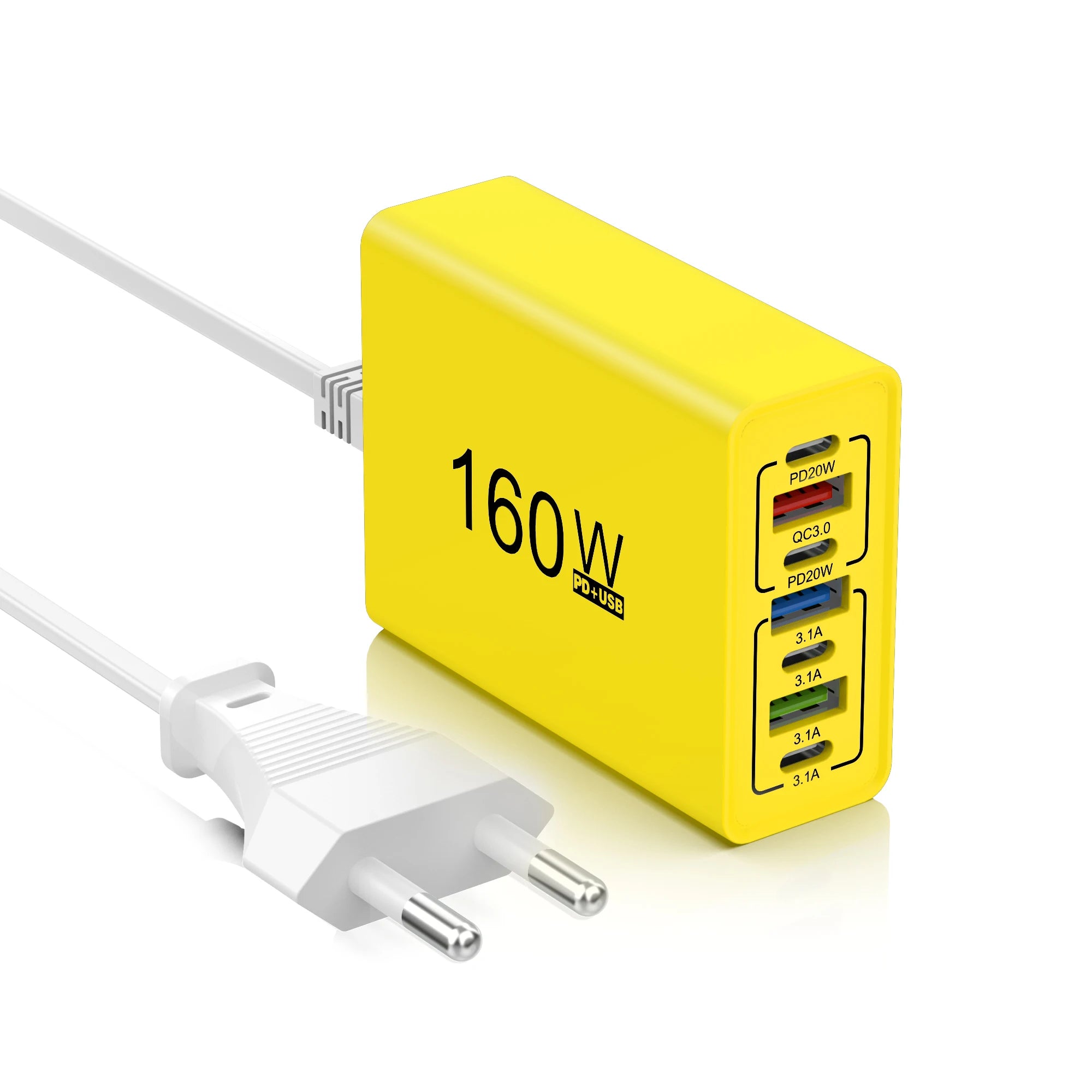 160W Multi-Port USB-C Fast Wall Charger – iPhone & Samsung USB Wall Charger Zpaxo EU Yellow