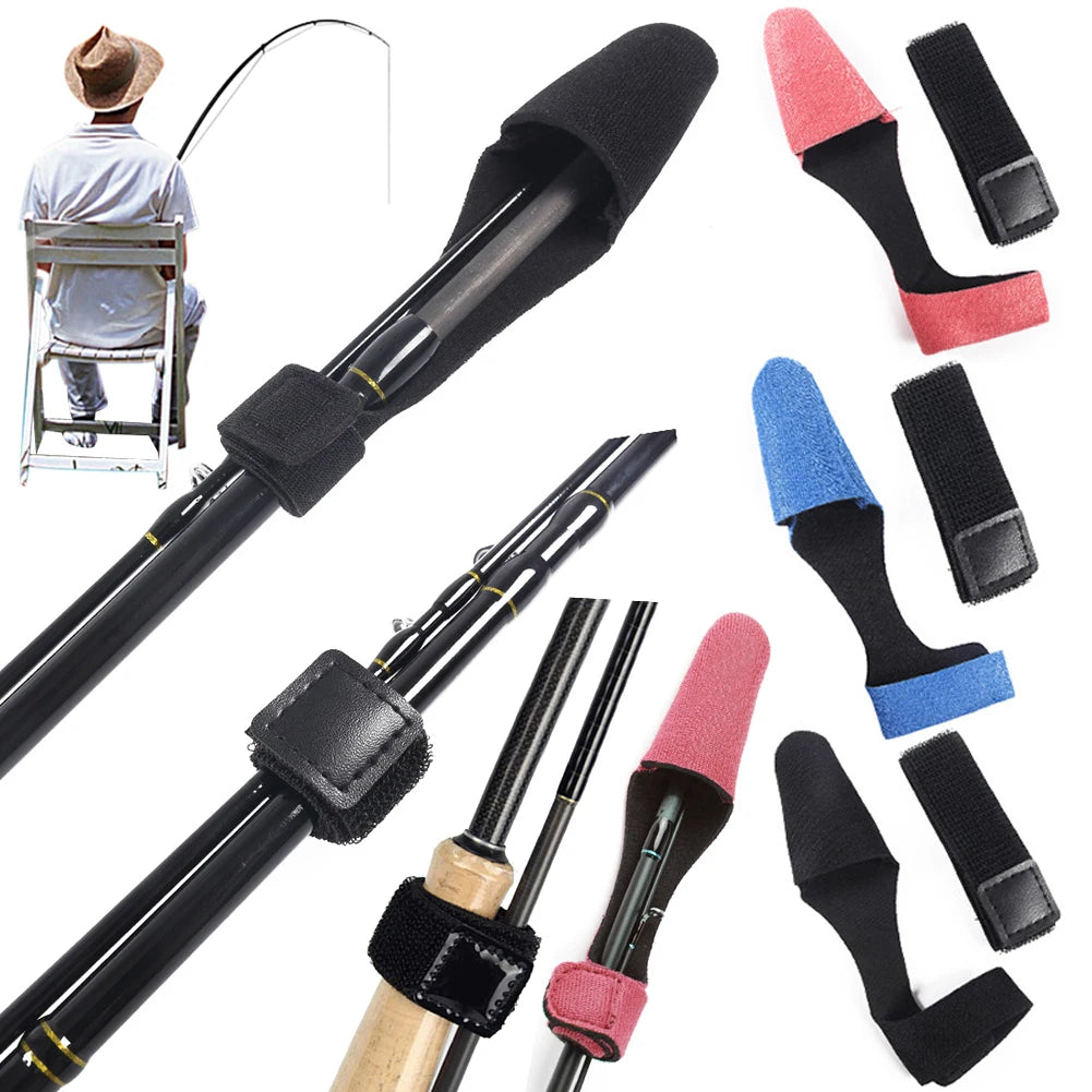 9 Sets Fishing Rod Tip Protection Cover Holder Strap Fastener Belt
