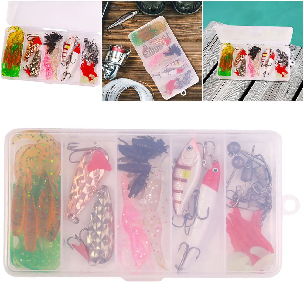 Fishing Lure Soft Hard Bait Hooks Swivels Tackle Box Bass Pike Crank