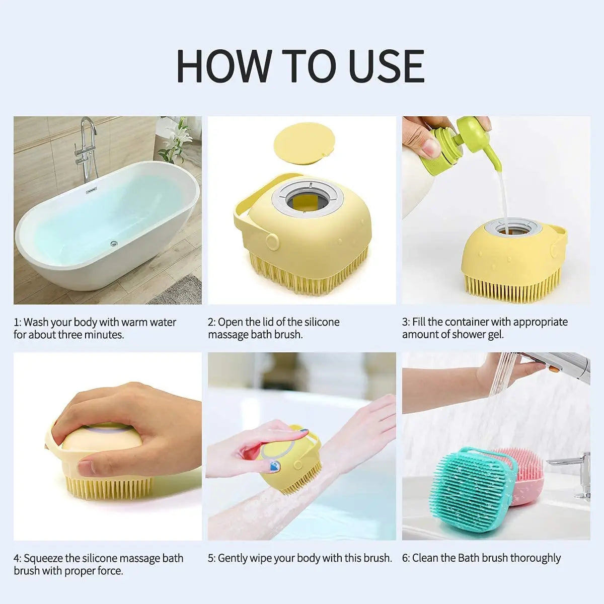 Dog Bathing Brush Pet Massage Shampoo Dispenser Soft Silicone Rubber