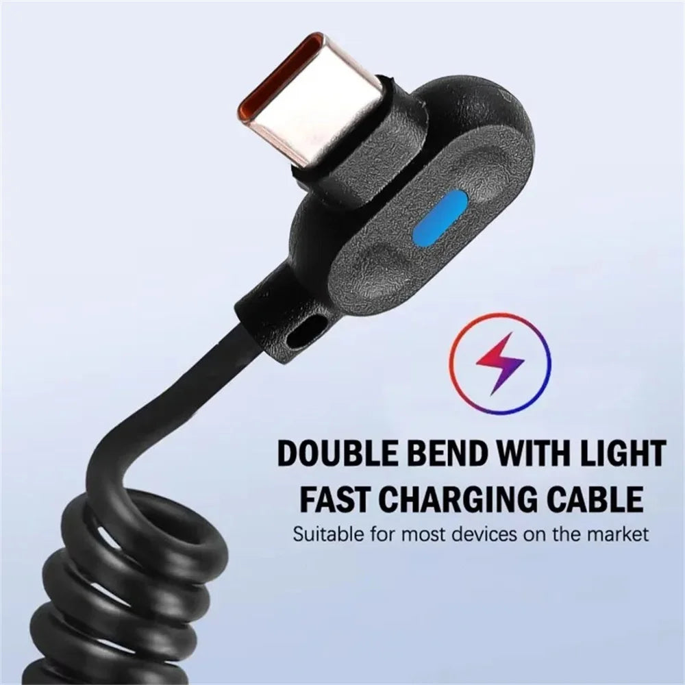 120W USB-C Elbow Retractable Fast Charging Cable | 6A USB-C Charging Cable Zpaxo