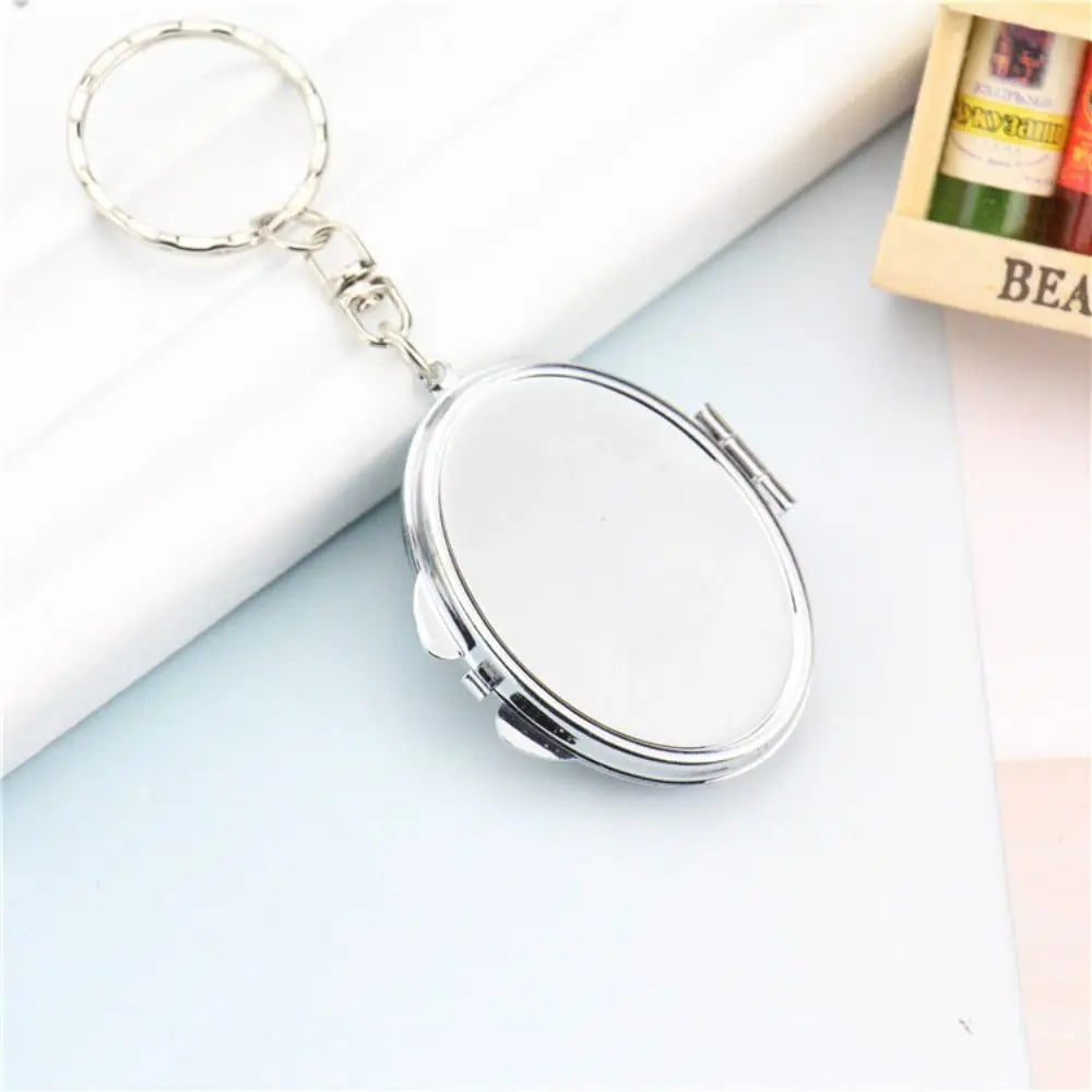 Makeup Mirror Folding Mirror Key Chain with Key Ring Metal Makeup Cosmetic Mirror Key Ring Portable Round Heart Zpaxo elliptical