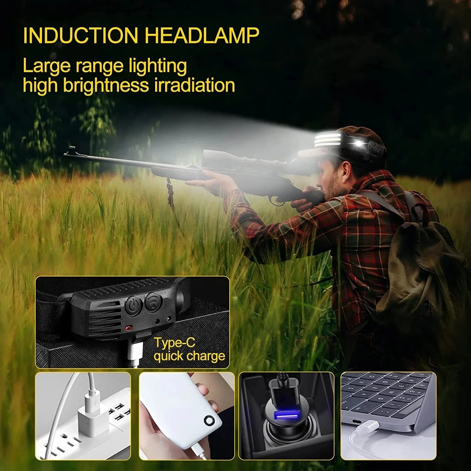KDULIT LED Headlamp – USB-C Rechargeable, Sensor, Waterproof