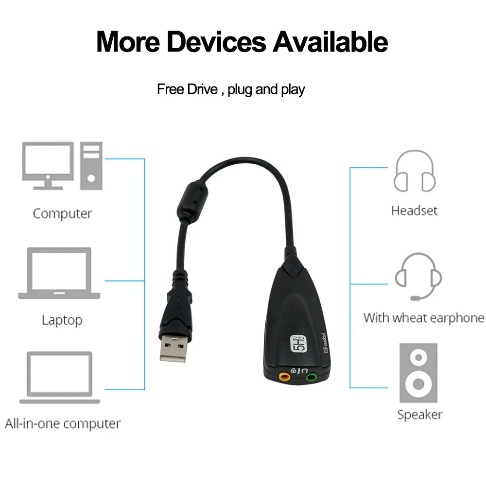 5HV2 External USB Sound Card 7.1 Adapter USB to 3D CH Sound Antimagnetic Audio Headset Microphone 3.5mm Jack For Laptop PC Zpaxo