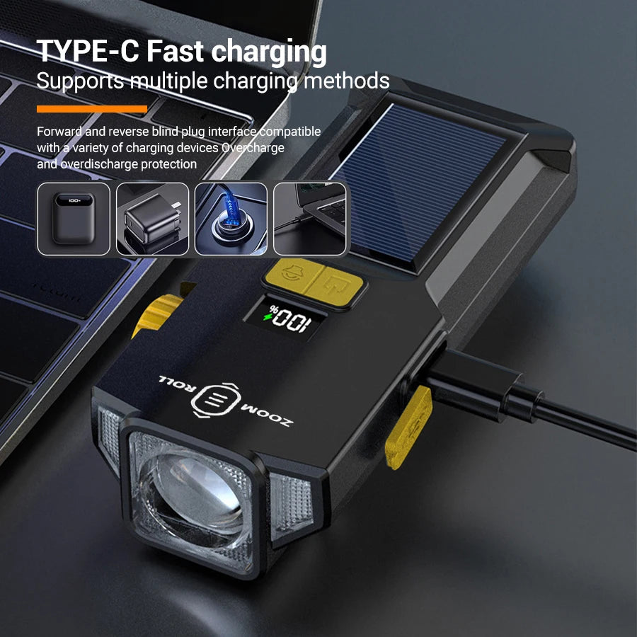 Solar Bike Front Light 1200LM USB Rechargeable MTB Headlight Bicycle Headlight Zpaxo