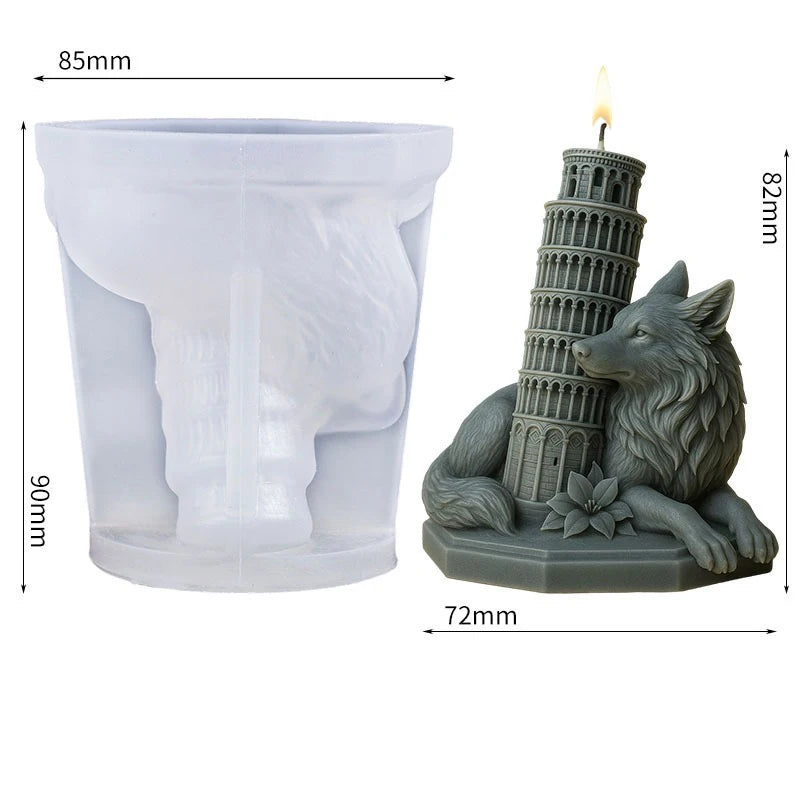 3D Gothic Wolf & Leaning Tower Silicone Mold – Candle & Resin