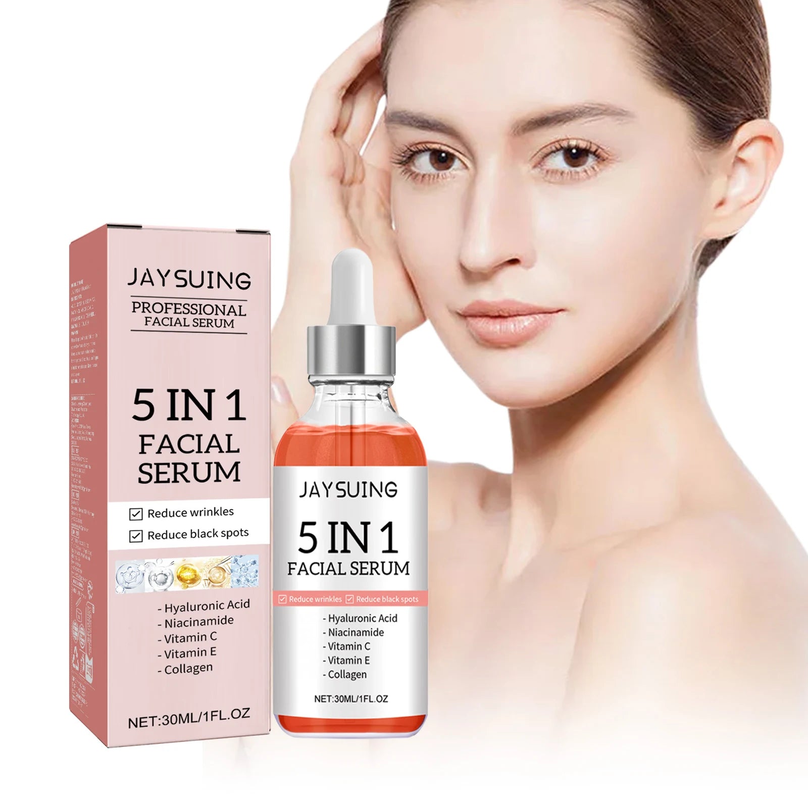 5 In 1 Face Serum Hyaluronic Acid Moisturizing Whitening Anti Wrinkle Aging Vitamin C Fade spots Shrink Pores Skin Care 30ml Zpaxo
