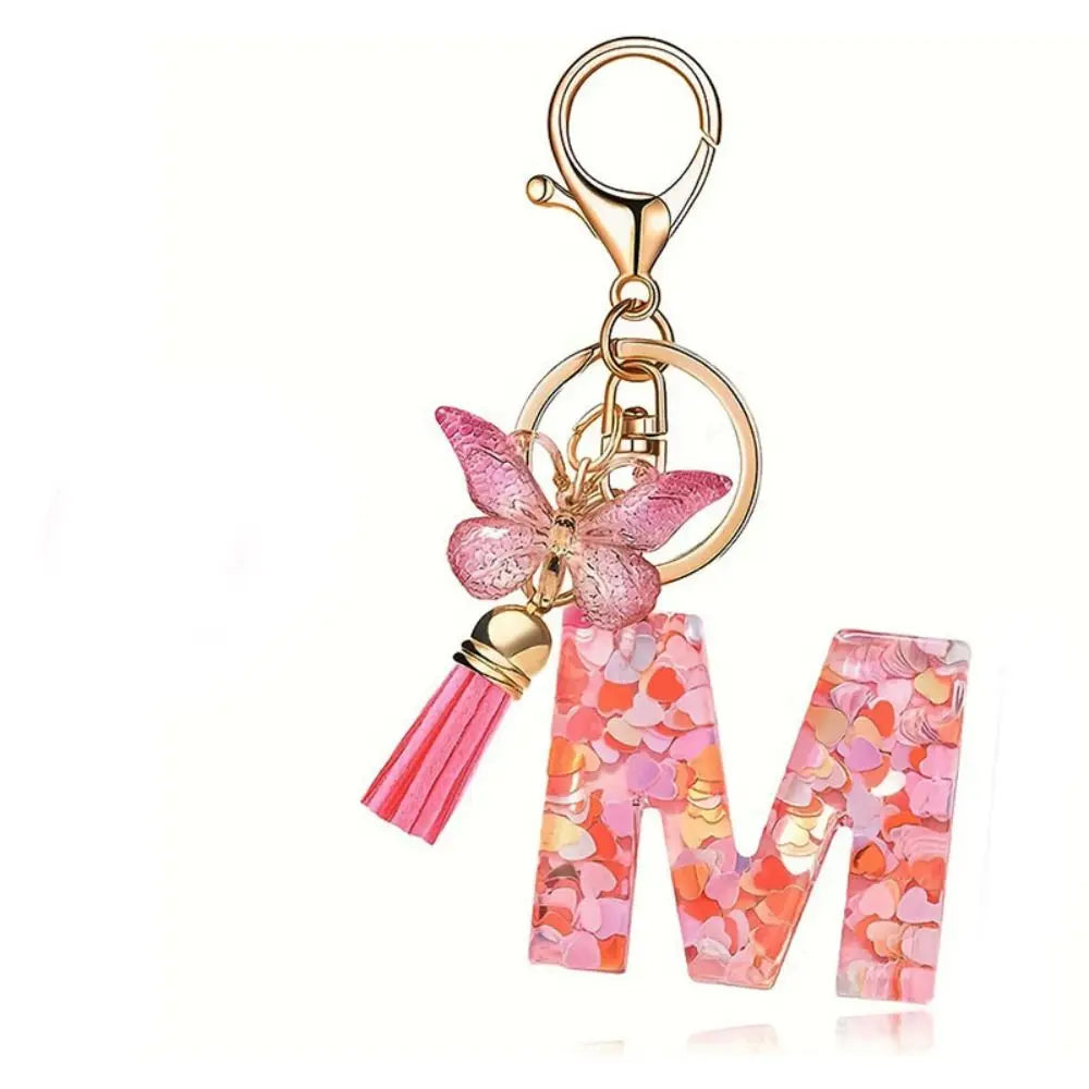 Personality Dreamy 26 Letter Keychain Sequin A-z Butterfly Initial Zpaxo Letter M