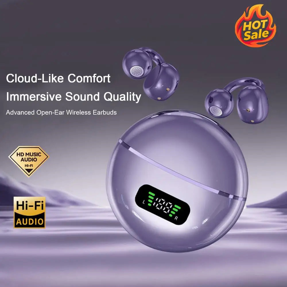 BT Wireless Bone Conduction Earphones with Noise Canceling Mics Portable Headphones LED Digital Display for Travel & Commute Zpaxo