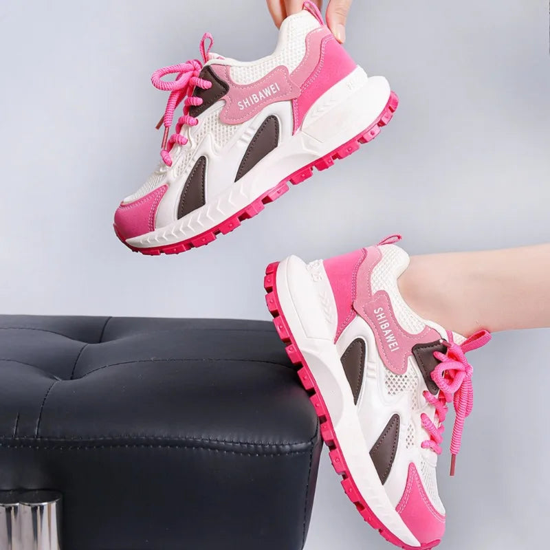 Women's Mesh Fabric Hollow Out Breathable Comfortable Sneakers Spring Zpaxo Rosy Red 39