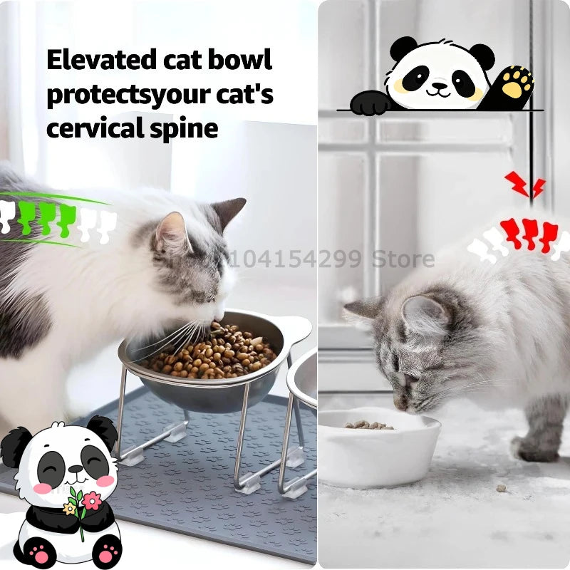 304 Stainless Steel Elevated Cat Bowl with Support Stands Stainless Steel Adjustable 15-Degree Angle Stand Slanted Pet Bowl Zpaxo