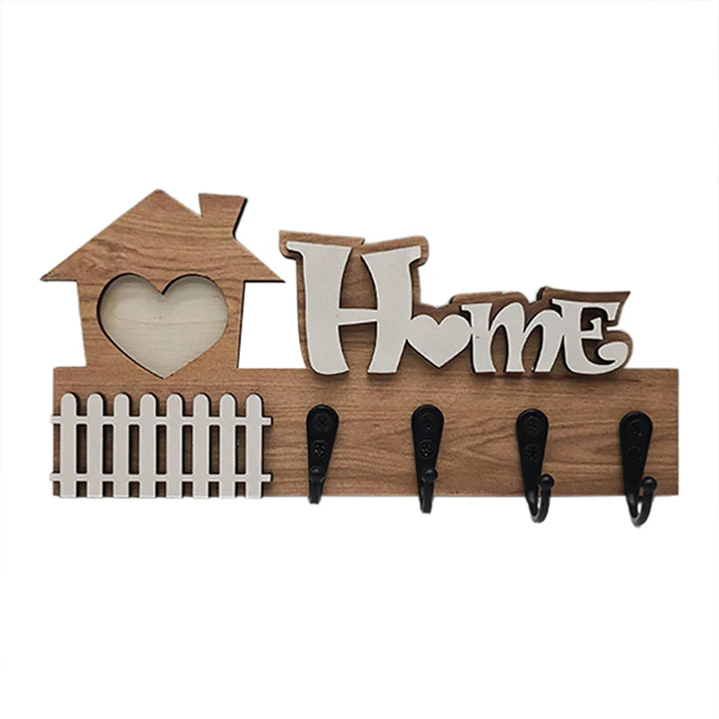 HOME Wooden Wall Hooks Door Hangers 4 Entrance Decoration Key Holder