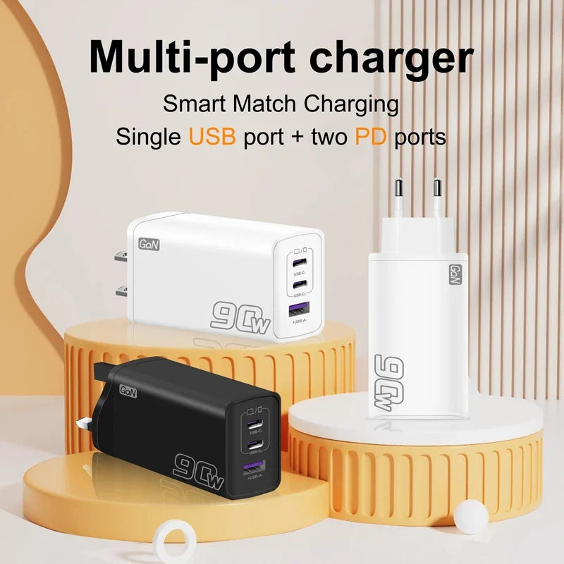 3IN1 90W Multi-port Charger 2PD+USB Fast Charging Head Full-protocol