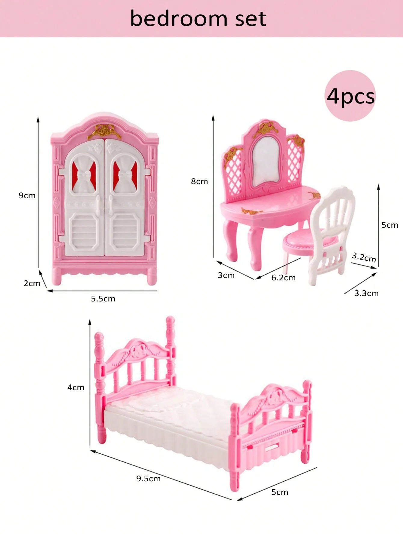 Children's Mini Doll House Accessories Pretend Play Toys Family Scene Zpaxo Pink bedroom