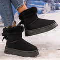 Fashionable Bow Round Toe Elegant Snow Boots Winter Flat Wear-resistant Comfortable Soft Students Plus Velvet Warm Women Shoes Zpaxo black 37